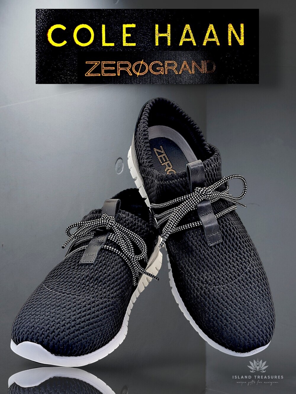 Cole Haan ZeroGrand Women Sz 11 Black Knit Lightweight Sneakers with White Soles